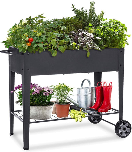 FOYUEE Raised Planter Box with Legs Outdoor Elevated Garden Bed On Wheels for Vegetables Flower Herb Patio FOYUEE