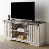 ROCKPOINT Modern Farmhouse Sliding Fence Door Stand for TVs up to 65 Inches, 58inch, White Wash ROCKPOINT