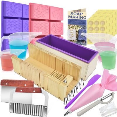 Artcome Soap Making Kit - Complete DIY Soap Making Supplies with 42oz Silicone Loaf Mold, Wooden Cutting Tools, Honeycomb Molds, Measuring Cups & More for Crafting Handmade Soaps - Ideal for Gift