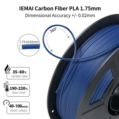 IEMAI 3D Printer Filament Bundle, Colorful Carbon Fiber PLA Filament 1.75mm, Carbon Fiber Filament 250g x 4 Spools(1kg) Dimensional Accuracy +/- 0.02mm (Blue/Blue Grey/Brown/Army Green) - WoodArtSupply