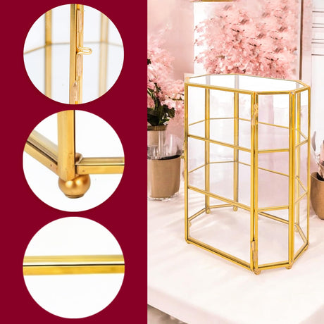 BuleVina Glass Jewelry Display Case 6.7x4x8.4 inches Small Cabinet, 3-Tier Geometric Box Keepsake Trinket for Rings, Earrings, Crystals, Makeup Organizer, Multifunction Table Decoration Storage BuleVina