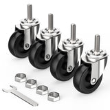 HOLKIE Caster Wheels 3 inch with No Brake Stem Casters, 3/8" -16 x 1-1/2" (Stem Diameter 3/8", Stem Length 1-1/2") Threaded Swivel Casters Set of 4 Heavy Duty Castors Black HOLKIE