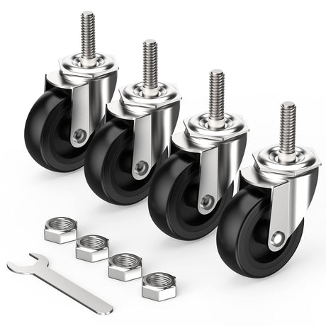 HOLKIE Caster Wheels 3 inch with No Brake Stem Casters, 3/8" -16 x 1-1/2" (Stem Diameter 3/8", Stem Length 1-1/2") Threaded Swivel Casters Set of 4 Heavy Duty Castors Black HOLKIE
