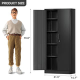 JUMMICO Metal Storage Cabinet with 2 Locking Doors and 4 Adjustable Shelves, 71" Tall Freestanding Utility Steel Storage Cabinet for Home Office, Pantry, Garage (Black, 16 x 32) JUMMICO