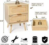 HOPUBUY 3 Drawer Dresser with 2 Nightstand for Bedroom, Oak Rattan Dresser Closet Dressers Chest of Drawers, Light Wood Dresser 3 Drawer Storage Chest for Bedroom, Hallway, Living Room HOPUBUY