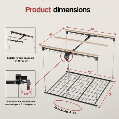 KOKORACKER Overhead Garage Storage Rack, 4x4 Ft Garage Ceiling Storage Lift, Heavy-duty Ceiling Mounted Garage Storage Lift System for Garage Organization, 250lbs Weight Capacity, Black