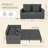 Krcix 3 in 1 Sofa Bed, 56 Inch Convertible Pull Out Couch, Loveseat Sleeper Sofa with Cup Holders, USB, Sofa Couches for Living Room, Bedroom, Apartment, Dark Grey Krcix
