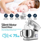 HOWORK 8.5QT Stand Mixer, 660W 6+P Speed Tilt-Head, Electric Kitchen Mixer With Dishwasher-Safe Dough Hook, Beater, Wire Whip & Pouring Shield(8.5 QT, Silver) HOWORK