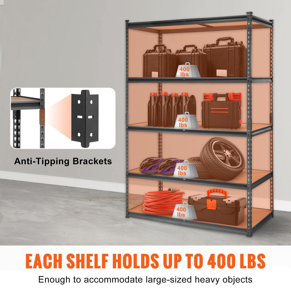 VEVOR Storage Shelves, 5-Tier Adjustable Storage Shelving Unit, 48" L x 24" W x 72" H Heavy Duty Garage Storage Shelves, Metal Shelves for Kitchen Pantry Basement Bathroom Laundry 2 Pack VEVOR