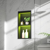 Bernkot Led Shower Niche with RGB Light 24" X 12" Matte Black 304 Stainless Steel Shower Niche with 2-Tiers Shelves Waterproof No Tile Needed Recessed Niches Shower for Bathroom Storage Bernkot