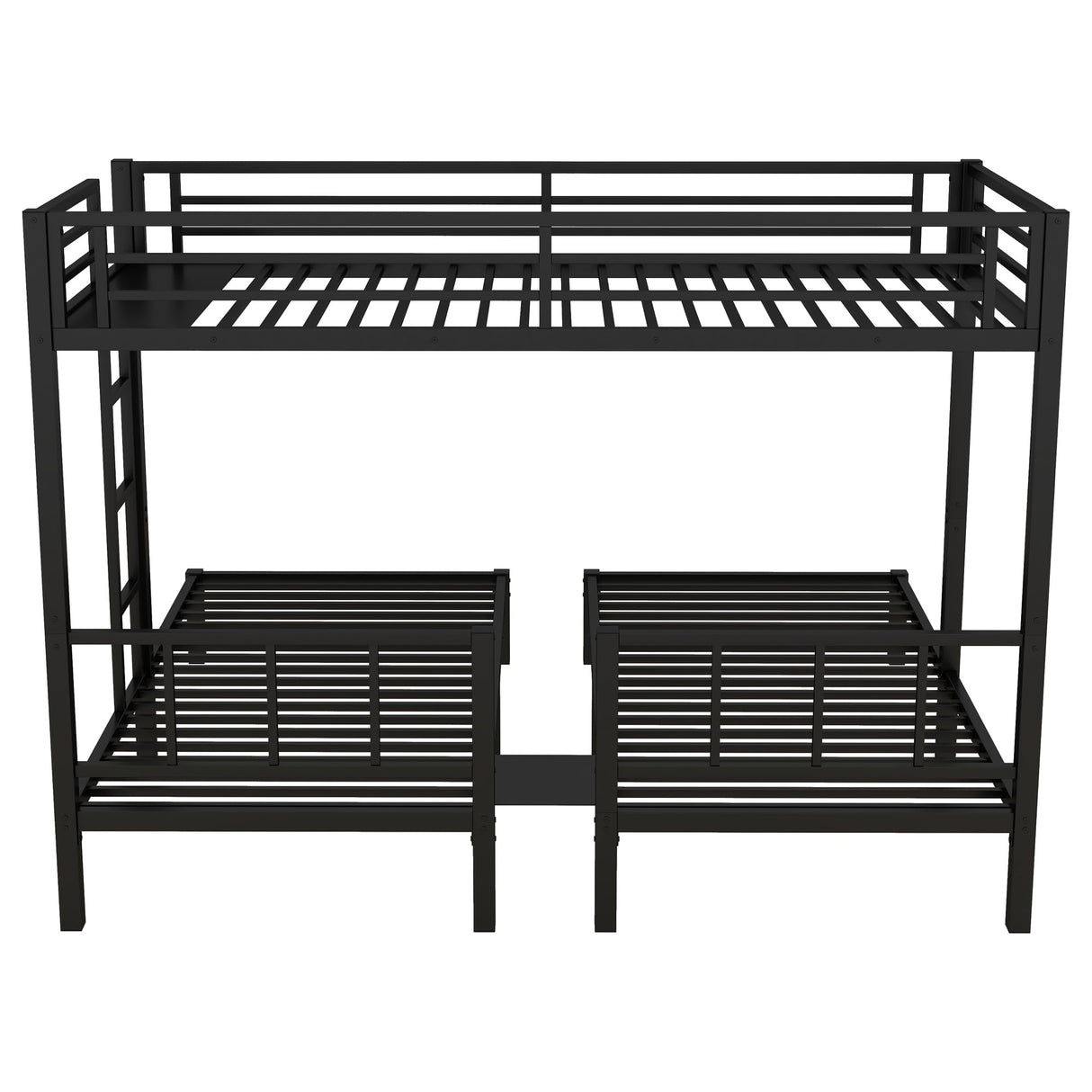 Twin Size Triple Bunk Bed for 3 Kids, Heavy Duty Metal Triple Bunk Bed with Safety Fence, Heavy Duty Triple Beds for Kids, Teens, Black Bellemave