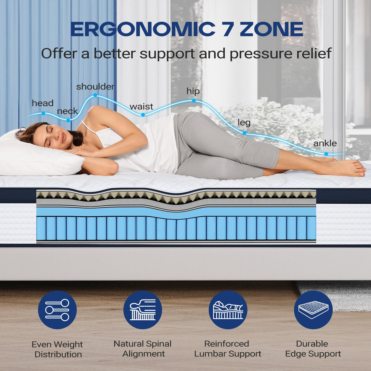 FLEXPEDIC 10" Twin Mattress, Memory Foam Hybrid Mattress with Space Cotton for Tight Sleep, Medium-Firm Cooling Mattress with Stronger Support, Motion Isolation &Pressure Relieving FLEXPEDIC