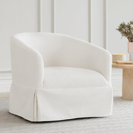 KISLOT Swivel Accent Chair, 360 Degree Linen Fabric Armchair Modern Barrel Chairs Armchair for Living Room Bedroom Home and Office,Cream White KISLOT