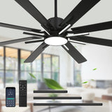 YYEHON 72 Inch Modern Ceiling Fan with Lights & Remote, Large Chandelier Ceiling Fan for Living Room, Patio, Farmhouse, 8 Blades & 9 Lights, 6-Speed Reversible DC Motor, 3 CCT, Black YYEHON