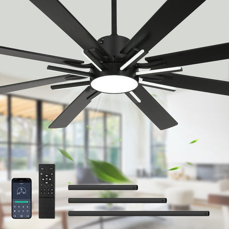 YYEHON 72 Inch Modern Ceiling Fan with Lights & Remote, Large Chandelier Ceiling Fan for Living Room, Patio, Farmhouse, 8 Blades & 9 Lights, 6-Speed Reversible DC Motor, 3 CCT, Black YYEHON