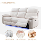 Power Recliner Sofa Set of 2 Piece with Bass Speakers for Living Room,Faux Leather Electric Zero Gravity 3 Seater Reclining Couch with Wireless Charger and Loveseat Theater Chair with LED Lights,White Comfort Stretch