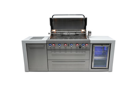 Mont Alpi MAi805- DFC 6 Burner 44-inch Stainless Steel Deluxe Modular Outdoor Kitchen Island BBQ Grill with Fridge Cabinet + Side Burner + Granite Countertops & Sides + Rotisserie and Grill Cover Mont Alpi