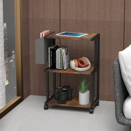 Ostreeful 3 Tier Printer Stand Rustic Brown Printer Mobile Wooden Printer Shelf Table Organizer for Home Office Kitchen Oastreeful