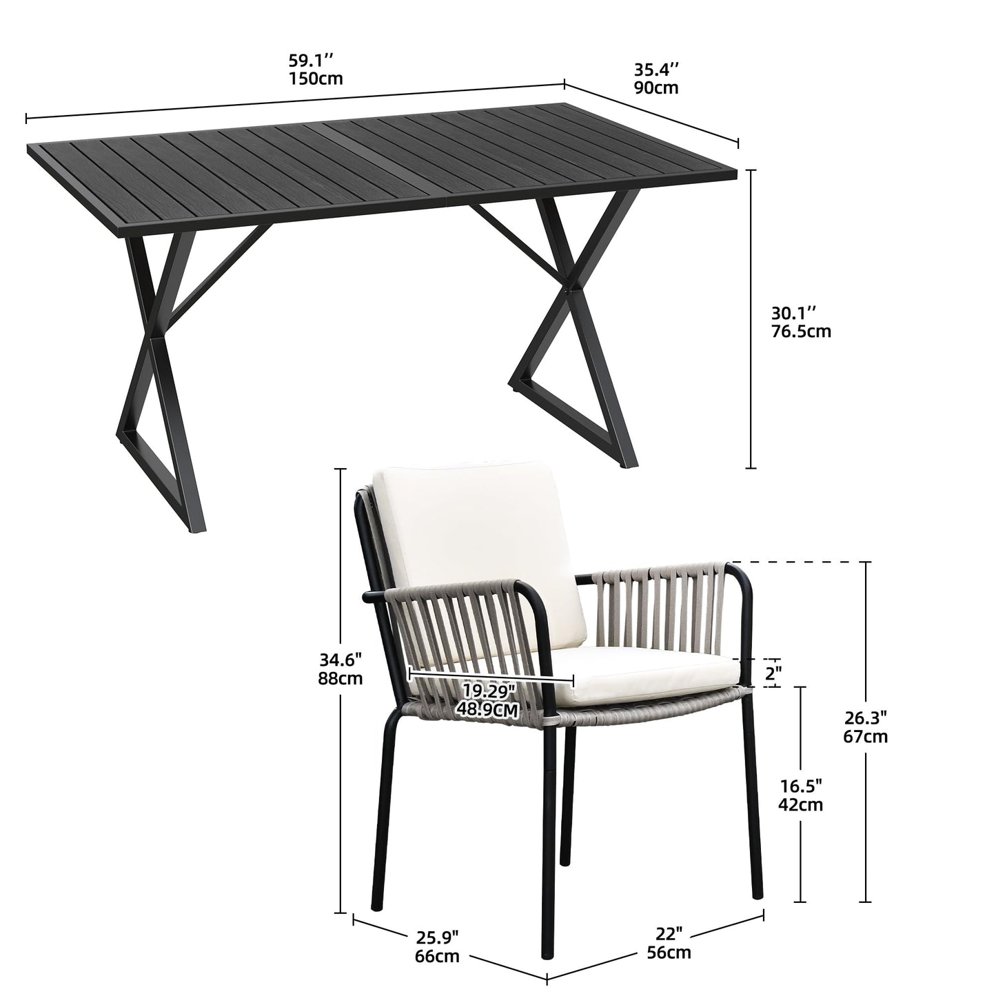 YITAHOME 5 Piece Patio Dining Set Outdoor Furniture Stackable All-Weather Comfortable Rope and Rattan Chairs Metal Frame with Faux Wood Tabletop for Courtyard Backyard Poolside Balcony, Black - WoodArtSupply