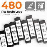 Four Candies 4PCS Metal Mechanical Pencils Set with Case, 0.5mm & 0.7 mm Artist Pencil with 8 Tubes (480PCS) HB Lead Refills, 3 Erasers,9 Eraser Refills For Writing Drafting, Drawing, Black&Silver Four Candies