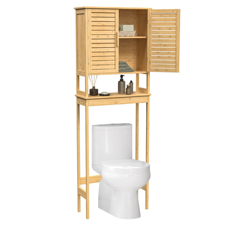 SONGMICS Over The Toilet Storage Cabinet, Bathroom Cabinet with Adjustable Inside Shelf and Bottom Stabilizer Bar, Space-Saving Toilet Rack, Natural Beige UBTS010N01 SONGMICS