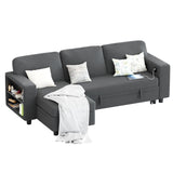 Furmax 80″ Sleeper Sofa Couch with Pull Out Bed L Shaped Sleeper Sofa with Storage Chaise, USB Charging Ports & 2 Built-in Bookshelves 3-Seat Sectional couches for Living Room (Fabric, Grey) Furmax
