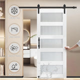 S&Z TOPHAND® 36 in x 84 in Glass Sliding MDF Barn Door with 6.6FT Sliding Door Hardware Kit, 5 Tempered Frosted Glass, Slab Inside Covered with Water-Proof PVC Surface, Simple DIY Assembly S&Z TOPHAND