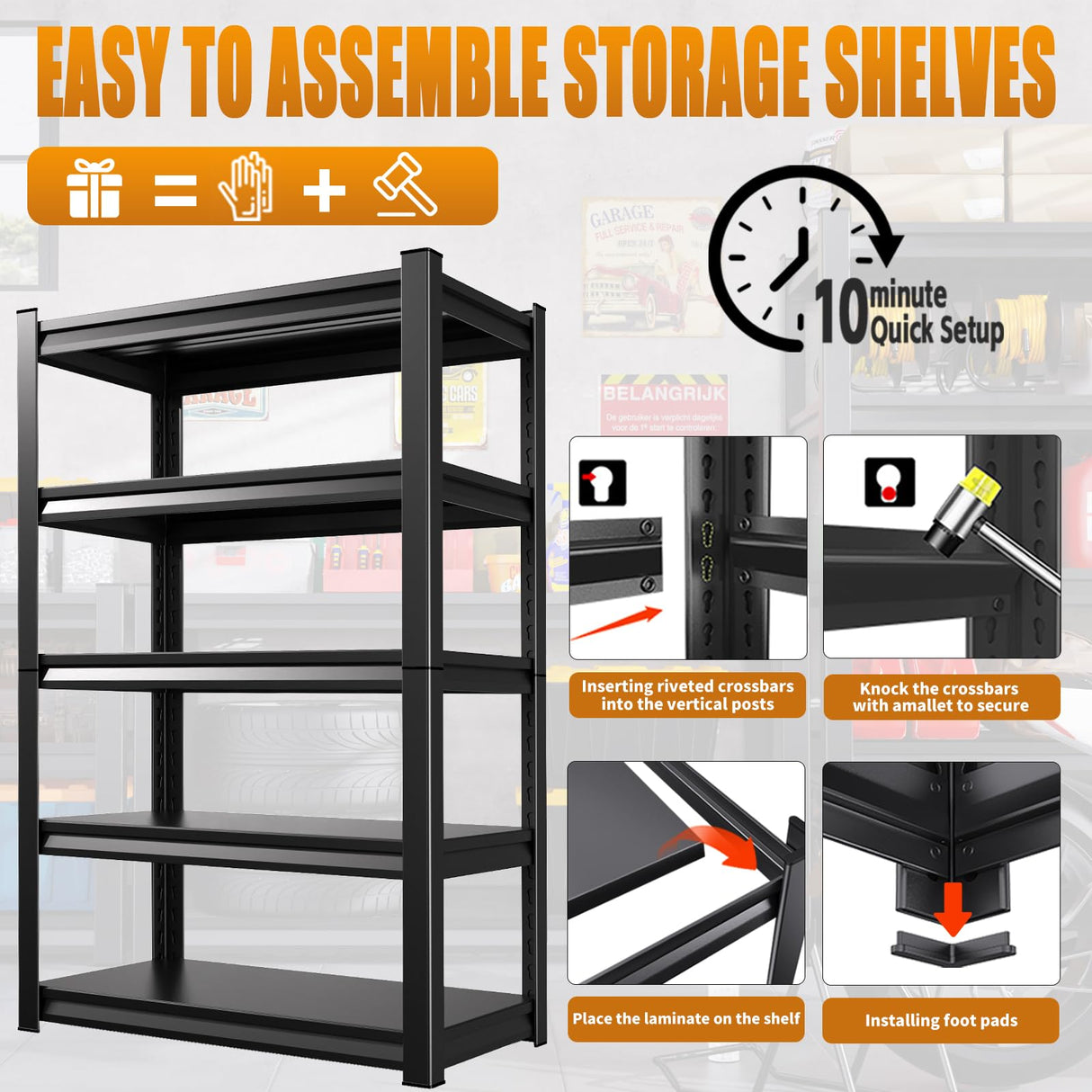 TXTDPL 72" H Storage Shelves, 5-Tier Garage Shelving, 3000 LBS Heavy Duty Shelves, Adjustable Shelving Unit, Steel Shelf Storage Rack, Easy to Assemble, for Garage, Warehouse, Basement, Black TXTDPL