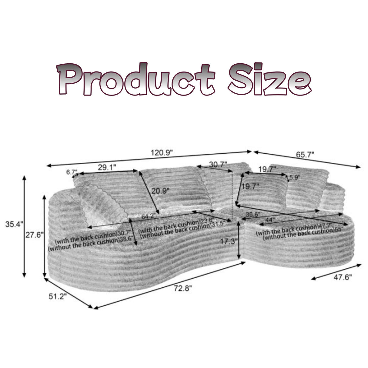 Trygoal Modern Curved L-Shape Sectional Sofa, Luxury Oversized Upholstered Sofa with Deep Seat, Comfy Sleeper Couch with Left Chaise Lounge, Boneless Cloud Curved Couch for Living Room, Black Trygoal