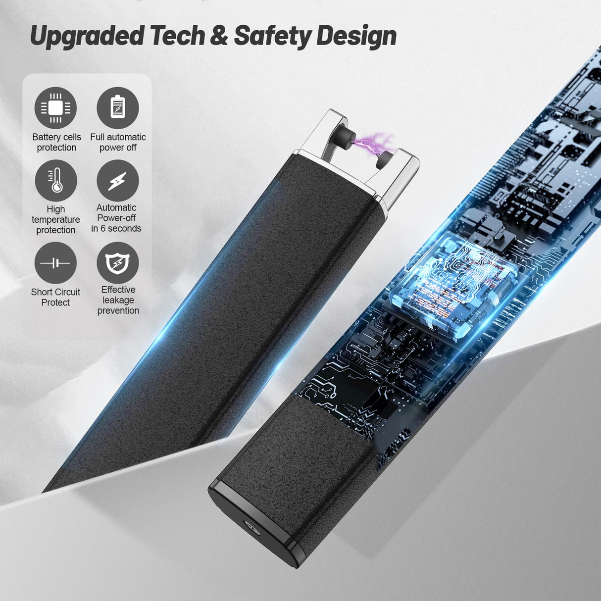 VEHHE Candle Lighter, Windproof Pulse Electric Lighter with Anti-False-Touch Lock, USB Type-C Extended Rechargeable Lighter with Led Display, lighters for Candle BBQ Camping Festivals-Black VEHHE