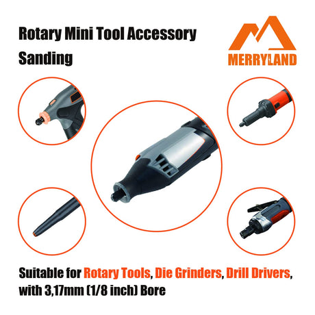 Merryland Drum Sander Sanding Band for Dremel 184pcs, 120# 1/2" Sanding Sleeve 180pcs and Mandrel 4pcs Rotary Tool, Electric Power Tool Accessory DIY, RMTA184C3 Merryland