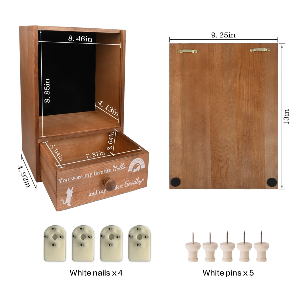 Favonuovy Pet Memorial Shadow Box Keepsake 9.25x13 Cat Memorial Gifts for Loss of Cat Death Sympathy and Remembrance Gift Large Pet Picture Frame Display Case with Deep Rainbow Bridge Drawer Favonuovy