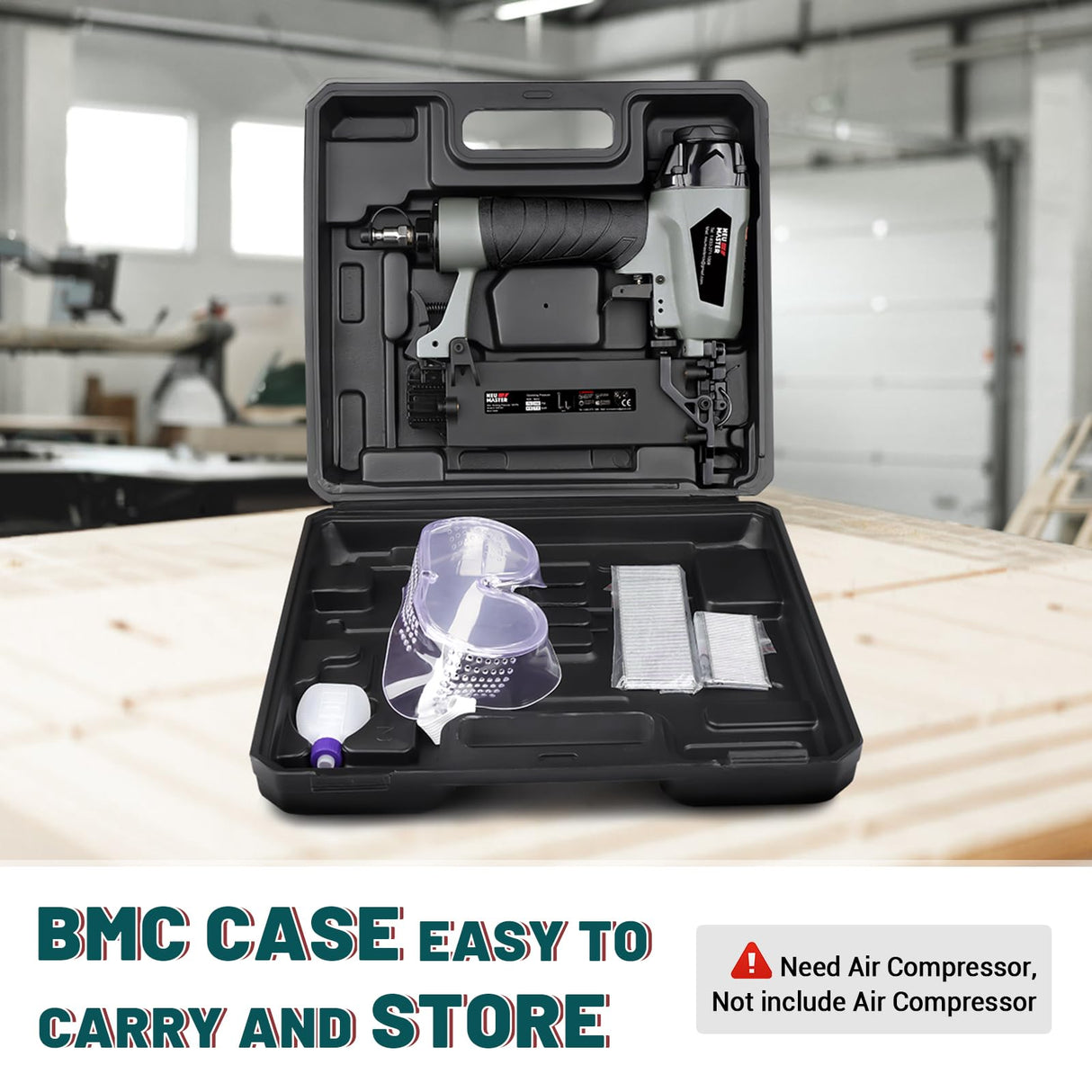 NEU MASTER Pneumatic Brad Nailer, 18 Gauge Nail Gun Fires 5/8-Inch to 2-Inch Brad Nails with Carrying Case, Safety Glasses, 800pcs Nails NEU MASTER