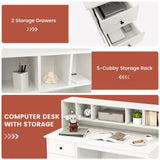Tangkula White Desk with Drawers & Hutch, Modern Home Office Desk Writing Study Desk with Charging Station, Laptop Desk with 5 Storage Compartments, Computer Workstation Makeup Vanity Desk Tangkula