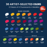 Airbrush Paint Set, 30 Water-Based, Quick-Drying Colors for Artists & Beginners, Ideal for Wood, Ceramic, Paper, Plaster, Canvas, Plastic (30 ml/bottle) Piccassio