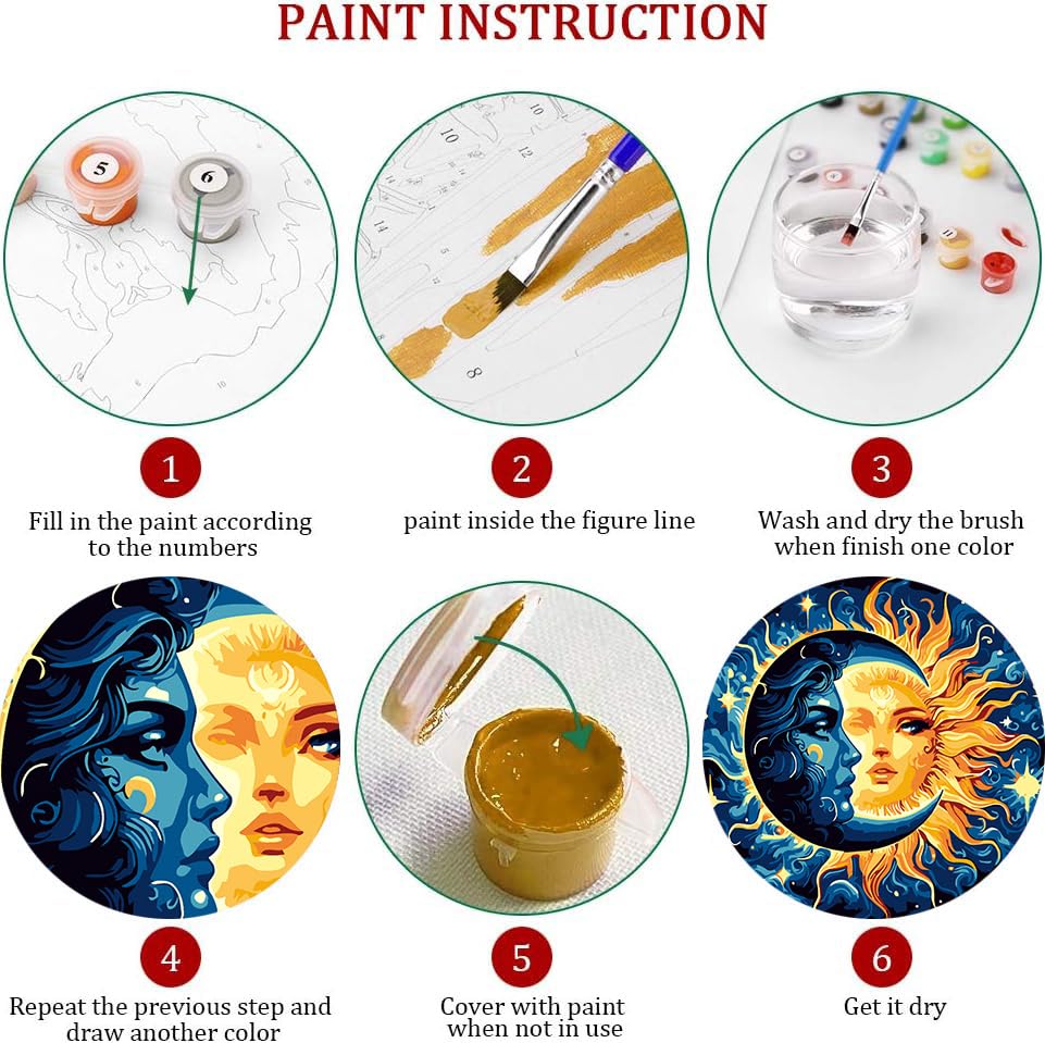 Framed Paint by Numbers Kit for Adults Beginners & Kids Ages 8-12, Sun and Moon Acrylic Easy Paint by Number with Frame, Watercolor Painting by Number Kits on Canvas Framed (8 * 8 Inch, without Easel) Axquilon