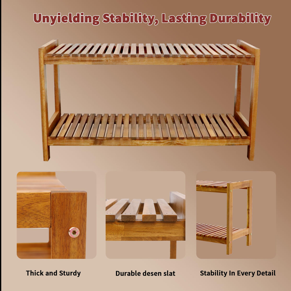 VICTORY RELAX 2-Tier Long Acacia Wood Shoe Rack, Wide Natural Shoe Storage Shelf for Entryway, Stackable Wooden Plant Stand Organizer for Closet, Bedroom, Kitchen, Indoor and Outdoor VICTORY RELAX