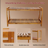 VICTORY RELAX 2-Tier Long Acacia Wood Shoe Rack, Wide Natural Shoe Storage Shelf for Entryway, Stackable Wooden Plant Stand Organizer for Closet, Bedroom, Kitchen, Indoor and Outdoor VICTORY RELAX