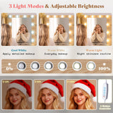 AMERLIFE 47.2" Fluted Vanity Desk with Mirror and Adjustable LED Lights, Large 7 Drawers Makeup Table with Glass Top and Charging Station for Women and Girls, Bedroom or Dorm, Natural Oak AMERLIFE