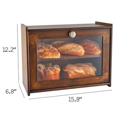 Worthyeah Bamboo Bread Box for Kitchen Countertop, Wooden Bread Storage Box with Transparent Window, 2-Layer Large Capacity Bread Storage, Kitchen Bread Holder, Self Assembly