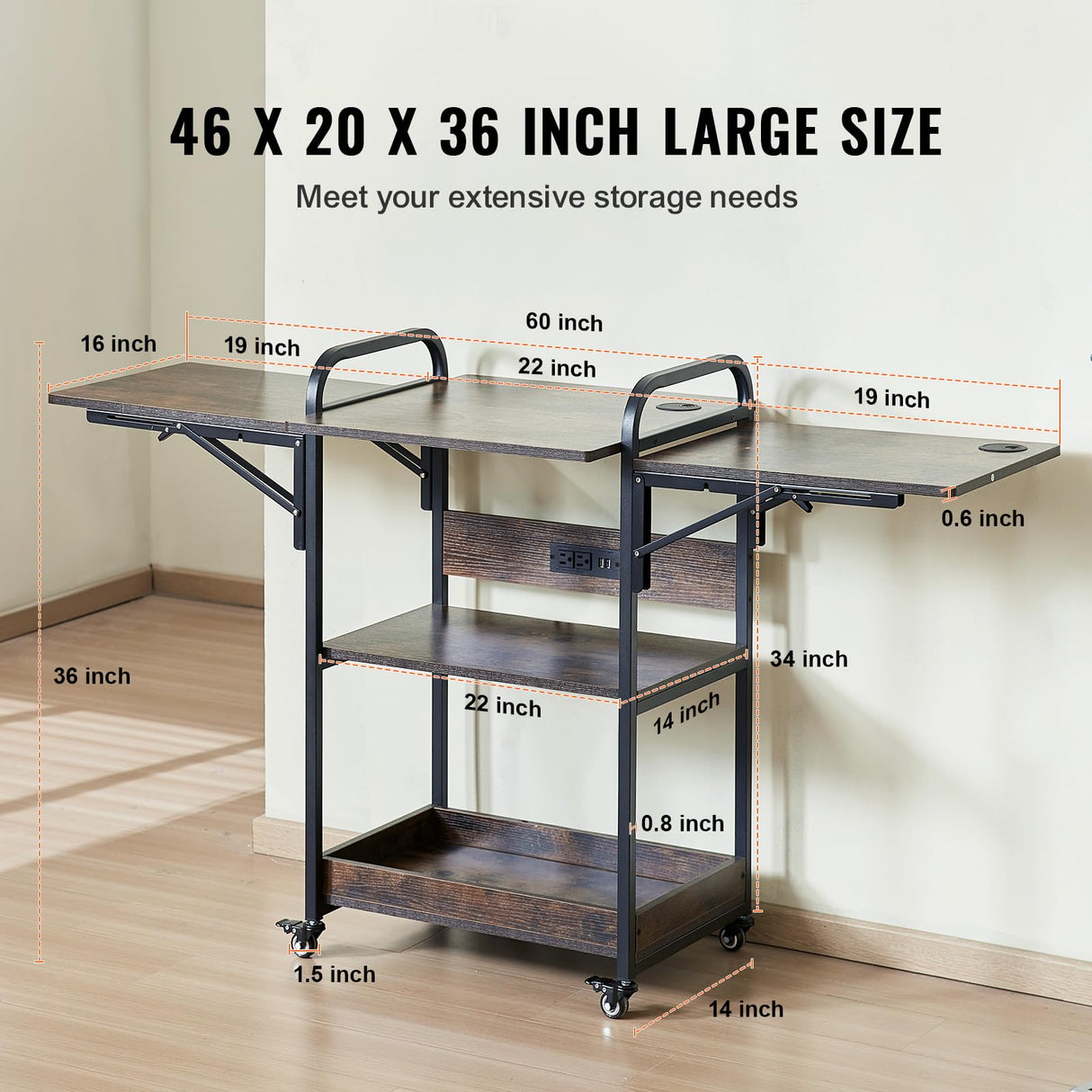 VEVOR 3 Tier Movable Heat Press Table with Charging Station, Foldable Heat Press Stand with Vinyl Roll Holder, Heavy Duty Rolling Metal Workbench for DIY Sublimation Transfer Machine and Printer VEVOR