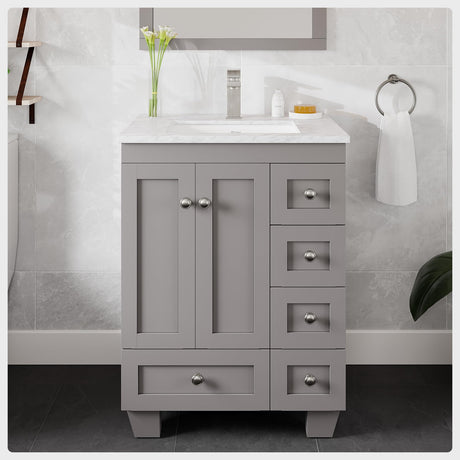Eviva Acclaim 24 Inch Vanity with Sink – Grey Small Bathroom Vanity with Sink 24 Inch, Quartz Top and Porcelain Sink & Bathroom Sink Cabinet, Stylish Single Sink Bathroom Vanity for Modern Bathrooms Eviva