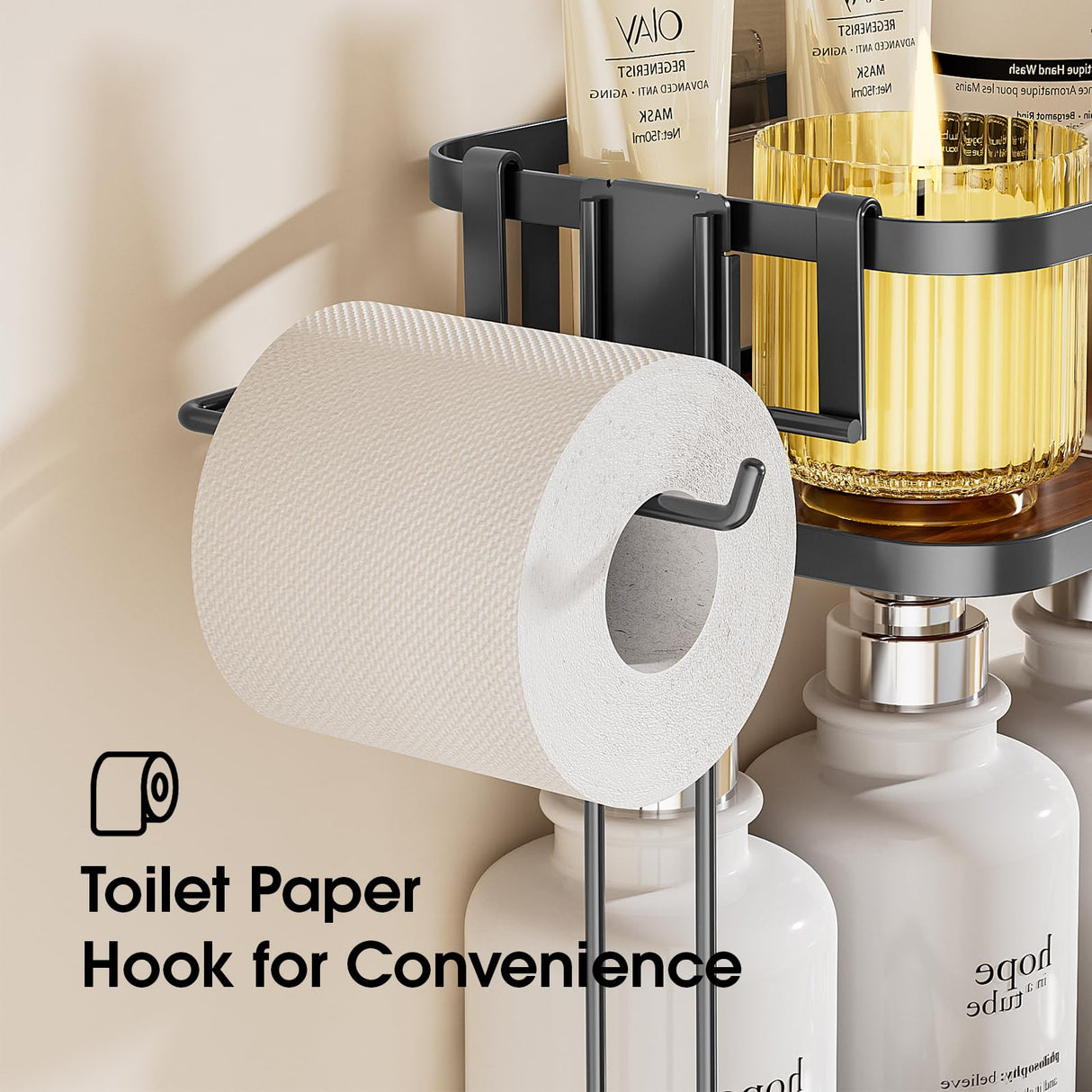 LAMU 3-Tier Over-The-Toilet Storage Shelf, Bathroom Organizer, Large Capacity, No-Drill Installation, Rust-Resistant Thick Material, Perfect for Bathroom Shelf, Black LAMU