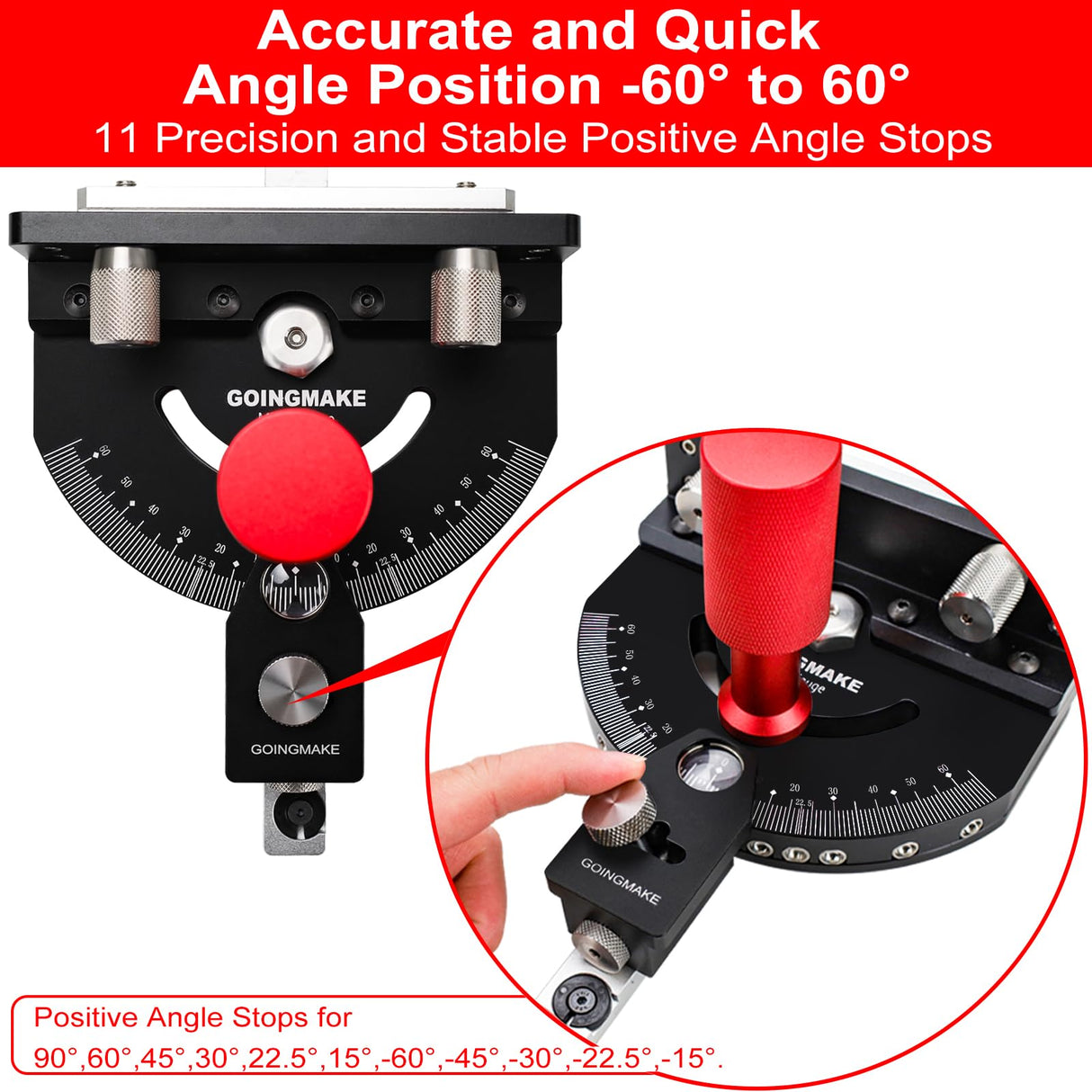 GOINGMAKE Table Saw Miter Gauge with Micro Adjustable Flip Stop and Extendable Fence and Quick Angle Stop for Table Saw Band Saw Router Table Fit 3/8 x 3/4" T Slot for Woodworking Crosscut, Miter Cut goingmake