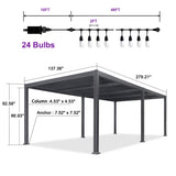 PURPLE LEAF Outdoor Louvered Pergola 11.4' x 23.3' Patio Aluminum Oversize Perogla with String Lights Independent Adjustable Roof for Outdoor Deck Garden Patio PURPLE LEAF