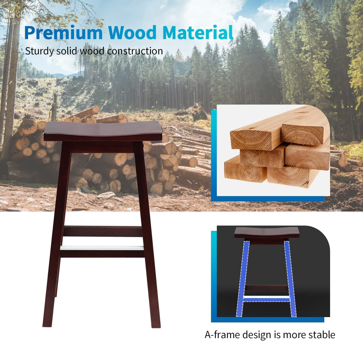 Capacmkseh Solid Wood Saddle-Seat Kitchen Counter Barstools Set of 2, 30-Inch Height, Counter Height Bar Stools Wooden Stool Saddle Chair Tall Stool Capacmkseh