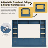 Polibi 102.3" Farmhouse TV Stand with Bookshelves & 6 Drawers, Rustic Media Console for TVs Up to 75", 4-Piece Entertainment Center Wall Unit with Adjustable Shelves & Cable Management,Navy Blue Polibi
