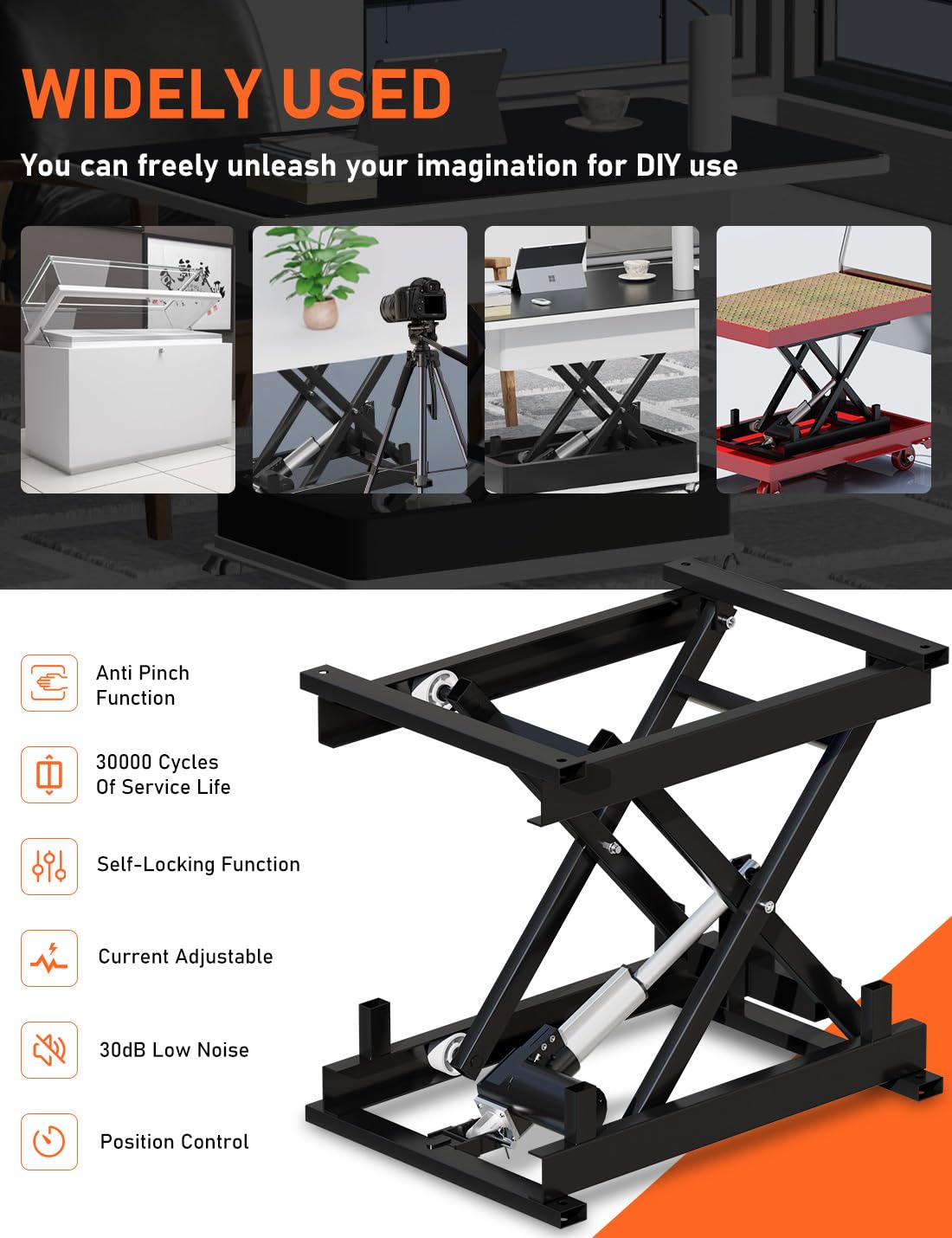 DIHOOL Electric Scissor Lift Table 250LB Load, 210-580MM Height Adjustable Lifting Platform DIHOOL