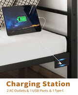 CollaredEagle Twin Bed Frame with Headboard and Footboard,Heavy Duty Steel Slats Support Metal Bed Frame with Charging Station, Black CollaredEagle