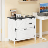 Lateral File Cabinet with 4 Drawers Farmhouse File Cabinet for Letter/Legal/A4 Size Hanging Files, Large Wood File Storage Cabinets Printer Stand for Home Office Cabinet, White and Black Halitaa
